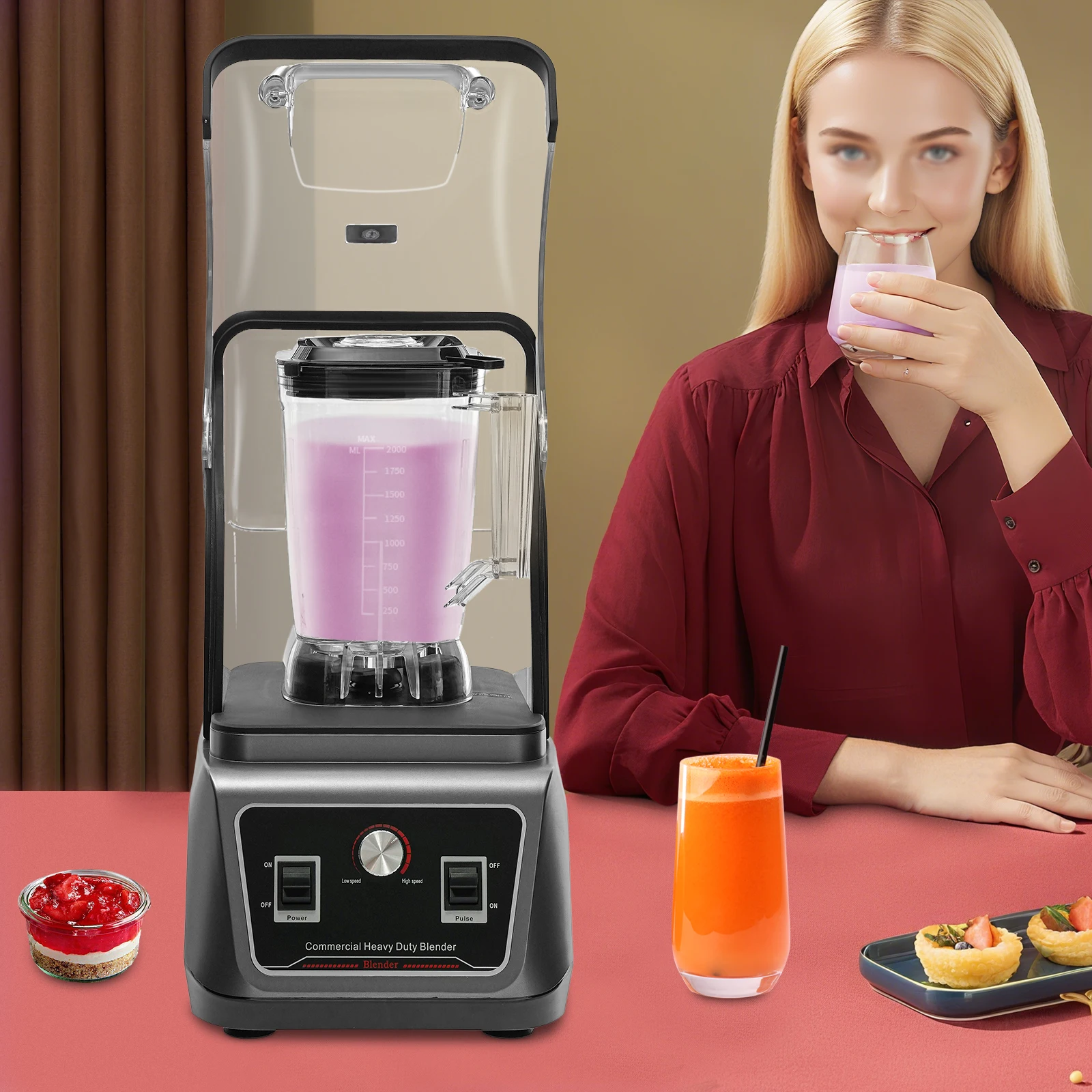 

2200W 23000RPM Multifunctional Blender, 2L Stainless Steel Blades & PC Cup,Triple Vibration Reduction & Soundproof Design