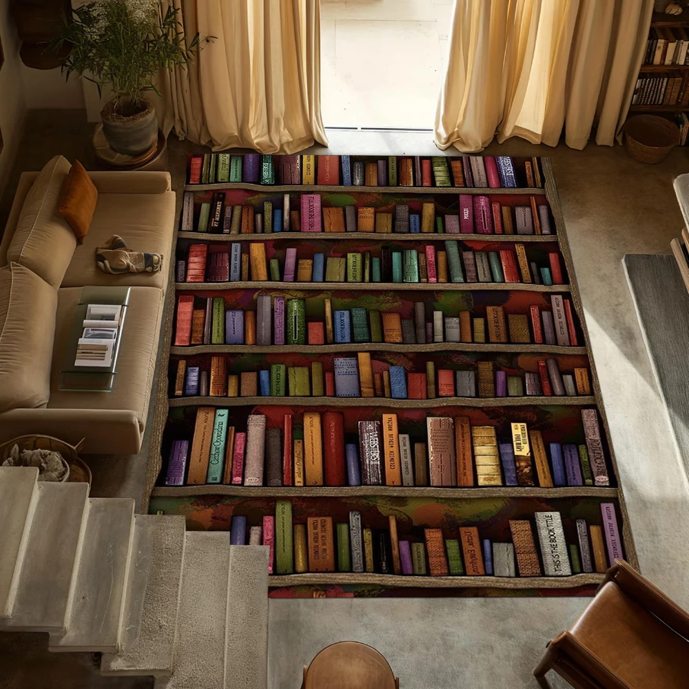 Vintage Bücherregal Gemusterter Teppich Kreative Arbeitszimmer Dekoration Fußmatte Wohnzimmer Schlafzimmer Dekoration Teppich