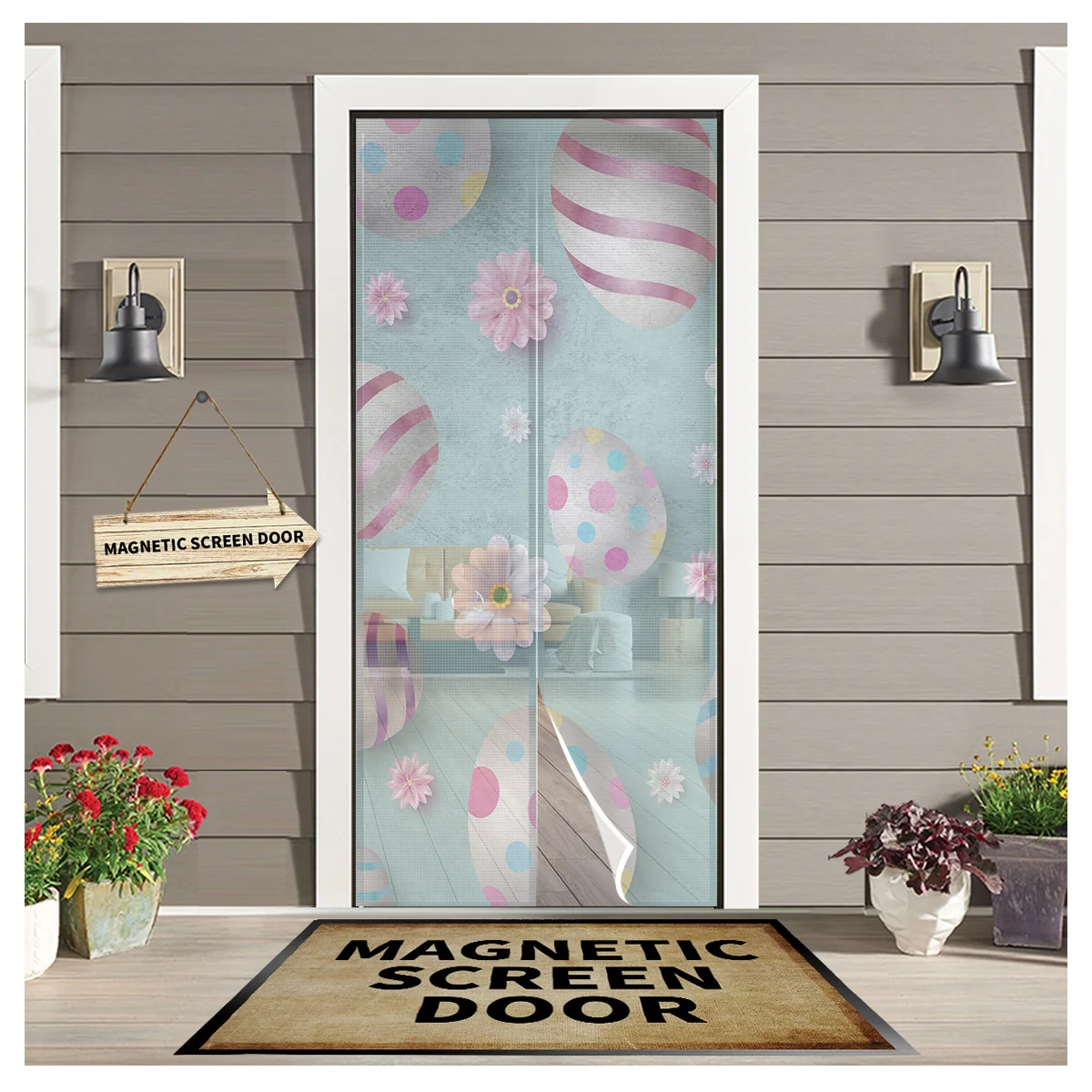 

Easter Egg Flowers Are Pink Blue Kitchen Curtain Magnetic Mosquito Net Curtains Summer Bedroom Anti Insect Door Curtain