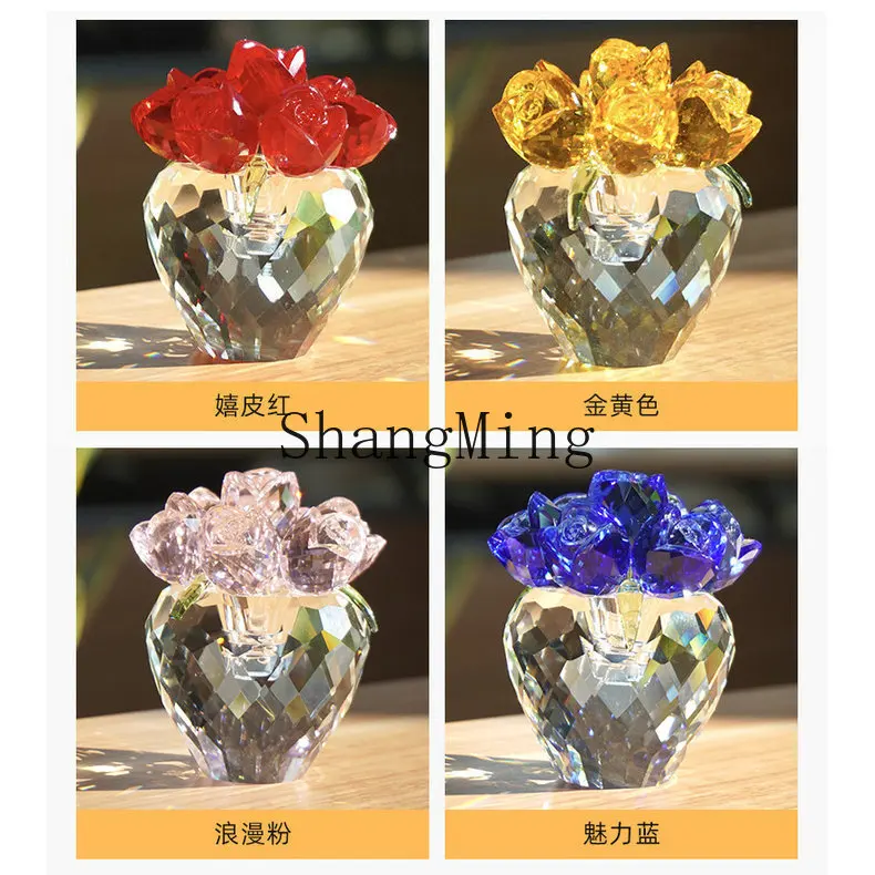 DSA crystal rose ornament glass flower is suitable for porch wine cabinet Valentine's Day gifts handicrafts
