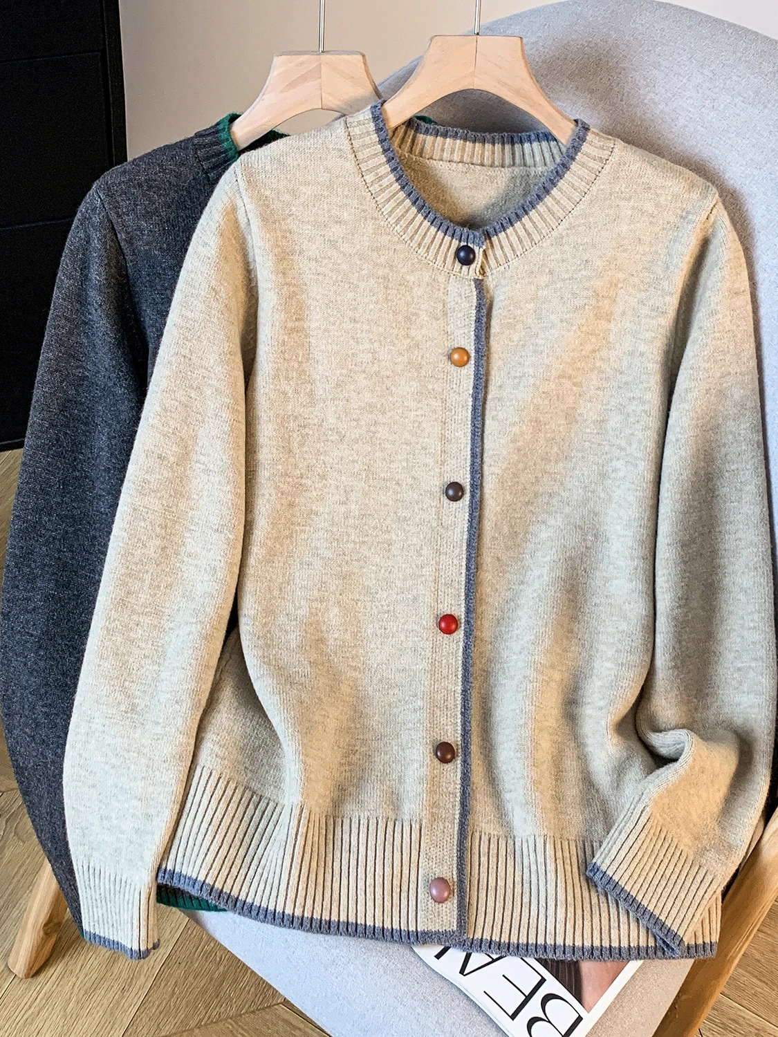 

Sli Knitted Open Cardigan Women's Autumn Winter Loose Warmth Slimming Versatile Sweater Top Unique Color Bule Design