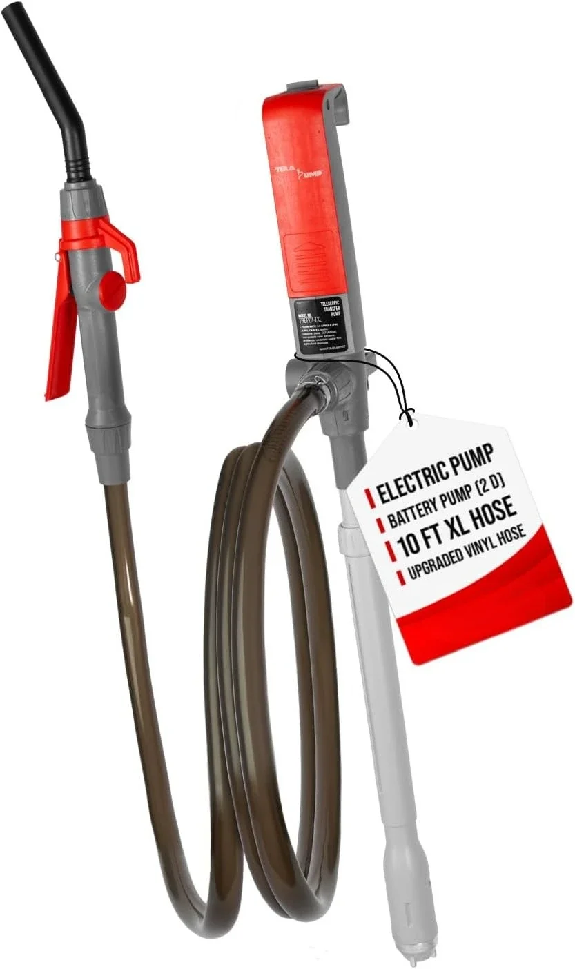 

2nd Gen. TREP01-TXL E85 Electric Gas Transfer Pump - 2D Battery, 2.3 GPM, 10ft Upgraded Vinyl Hose for E15, Gas, Diesel, DEF