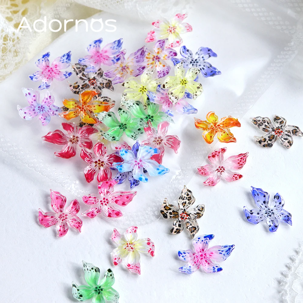 50 pcs/bag Kawaii 3D Flower Nail Charms Mixed Colors Soft-carved Crystals Lily Flower Rhinestones Luxury Manicure DIY Decoration