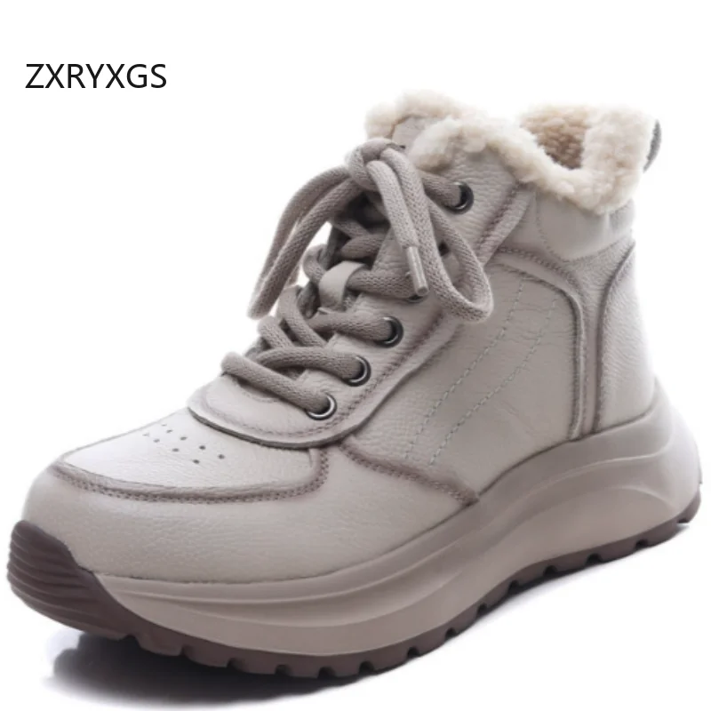 

ZXRYXGS Top Cowhide with Plush Warm Comfortable Snow Boots Wedges Thick Sole Increase Boots Fashion Casual Sneakers Winter 2026
