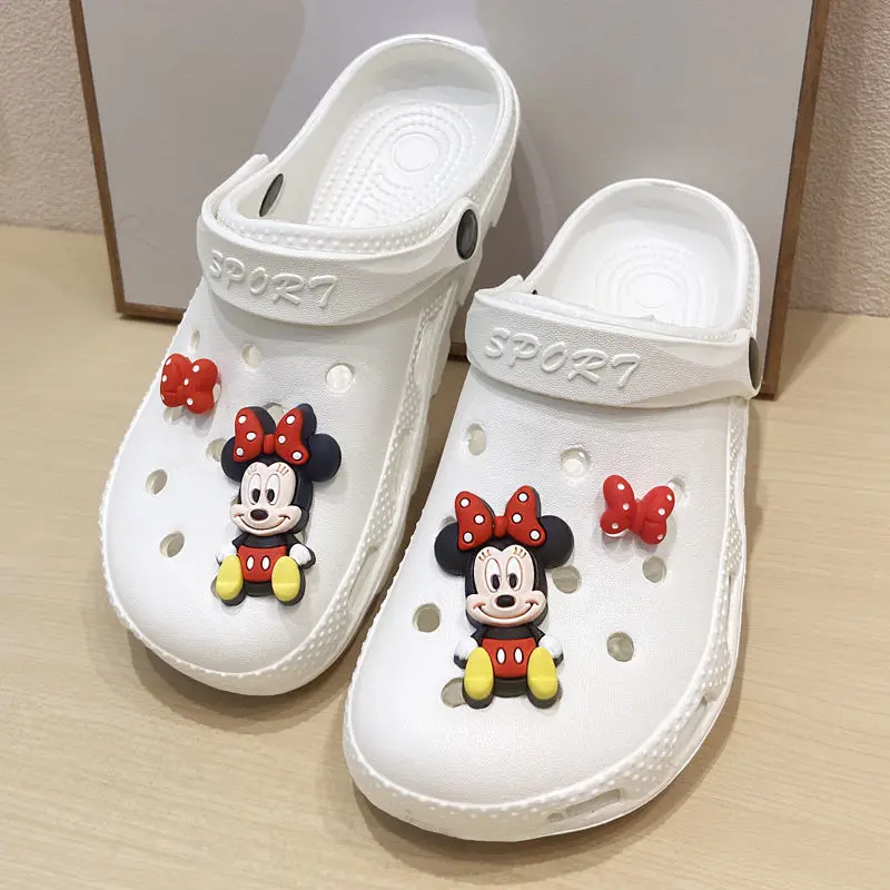 Disney Childrens\' Sandals White Eva Garden Shoes Cartoon Mickey Minnie Mouse Slippers Summer Beach Open Peep Toe Shoes Size 36-4