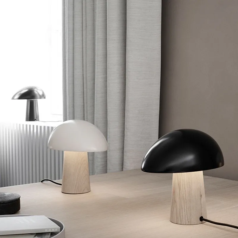 Nordic Fashion Homestay Lamp Living Room Bedroom Bedside Soft Decor Designer Creative Wood Grain Mushroom Table Lamp
