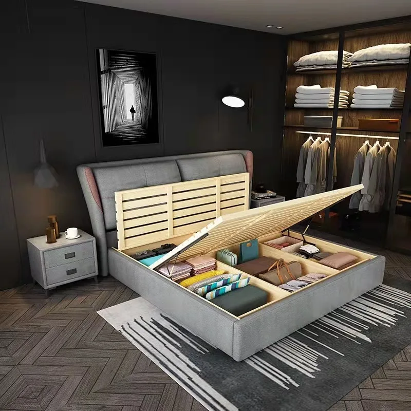 Modern simple solid wood master bedroom fabric bed 1.8 meters 1.5 meters leave-in Napa technology cloth double bed wedding bed
