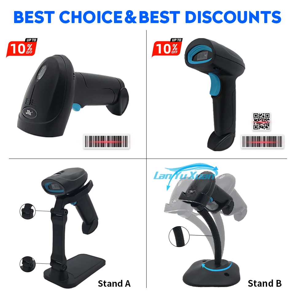 2 Pcs JR Wired Laser CCD Bracode Scanner with Stand Automatic Sensing USB Scanners for Bank Cheque Mobile Payment