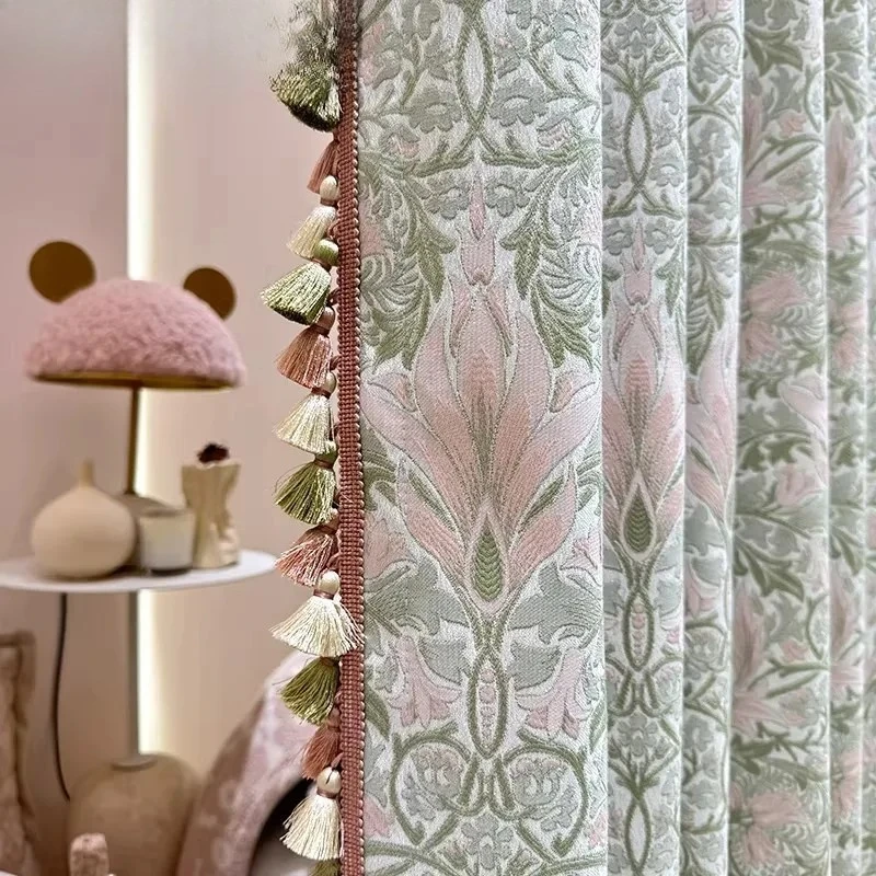 Niche Elegant Gentle Curtains for Living Room Bedroom Pink Vine Yarn Dyed Jacquard High End Blackout New French Style for Home