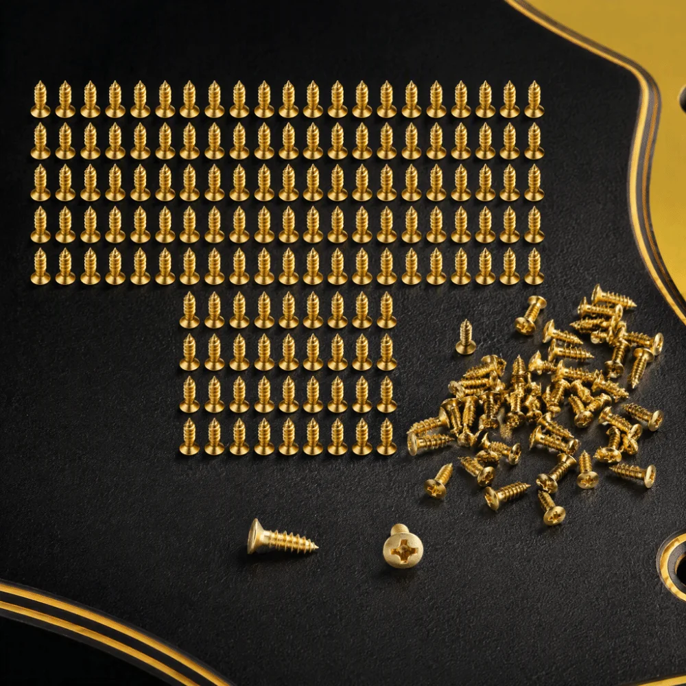 150PCS Premium Gold Electric Guitar Pickguard Screws 3*12mm Size Metal Pickguard Screws Scratch Plate Screws For Electric Guitar