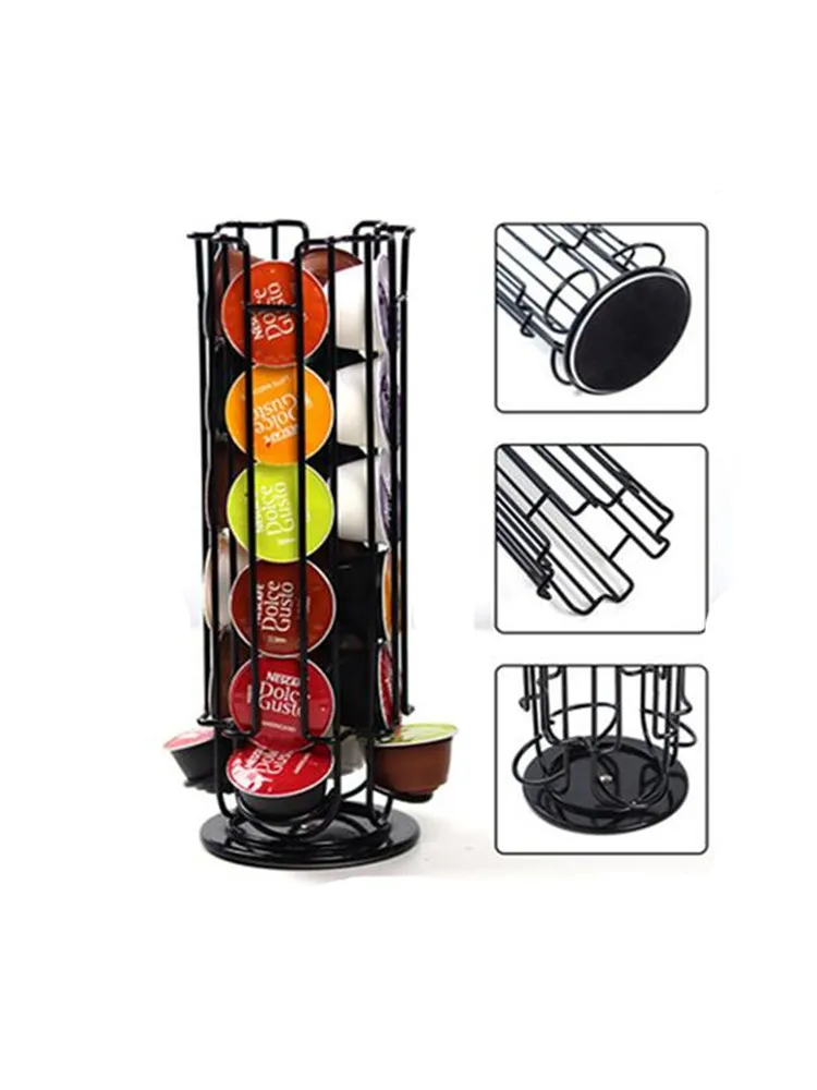 Coffee Pod Holder 24Cups Rotatable  For Dolce Gusto Capsule Display Capsule Rack Stainless Steel Tower Stand Storage Shelves