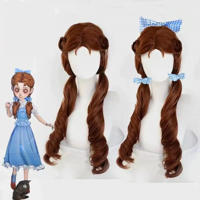 

1 brown double ponytail long curly hair fifth personality game Dorothy styling role-playing wig