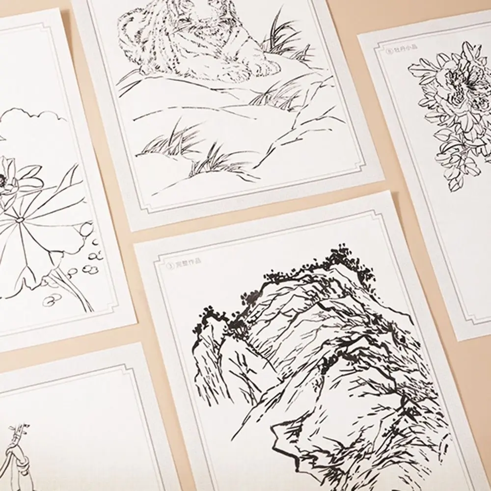 Hand Drawn Chinese Painting Sketch Basic Tutorial Landscape Flowers Line Draft Practice Book Animals Practicing