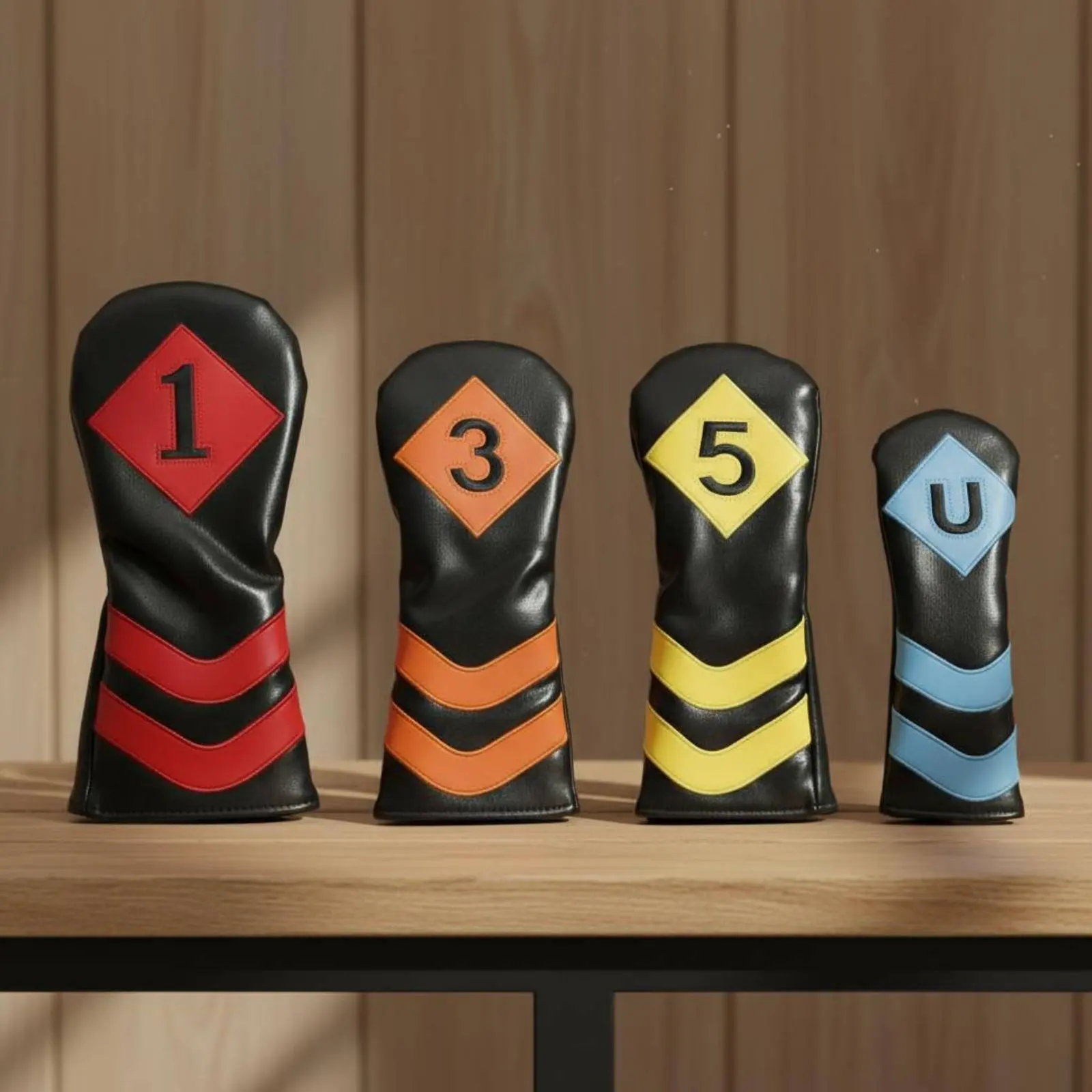 4 Pieces Sport Wood Headcover Set Long-Lasting PU Leather Sport Headcover Numbered Course Wood Cover Snug Fit Utility Club