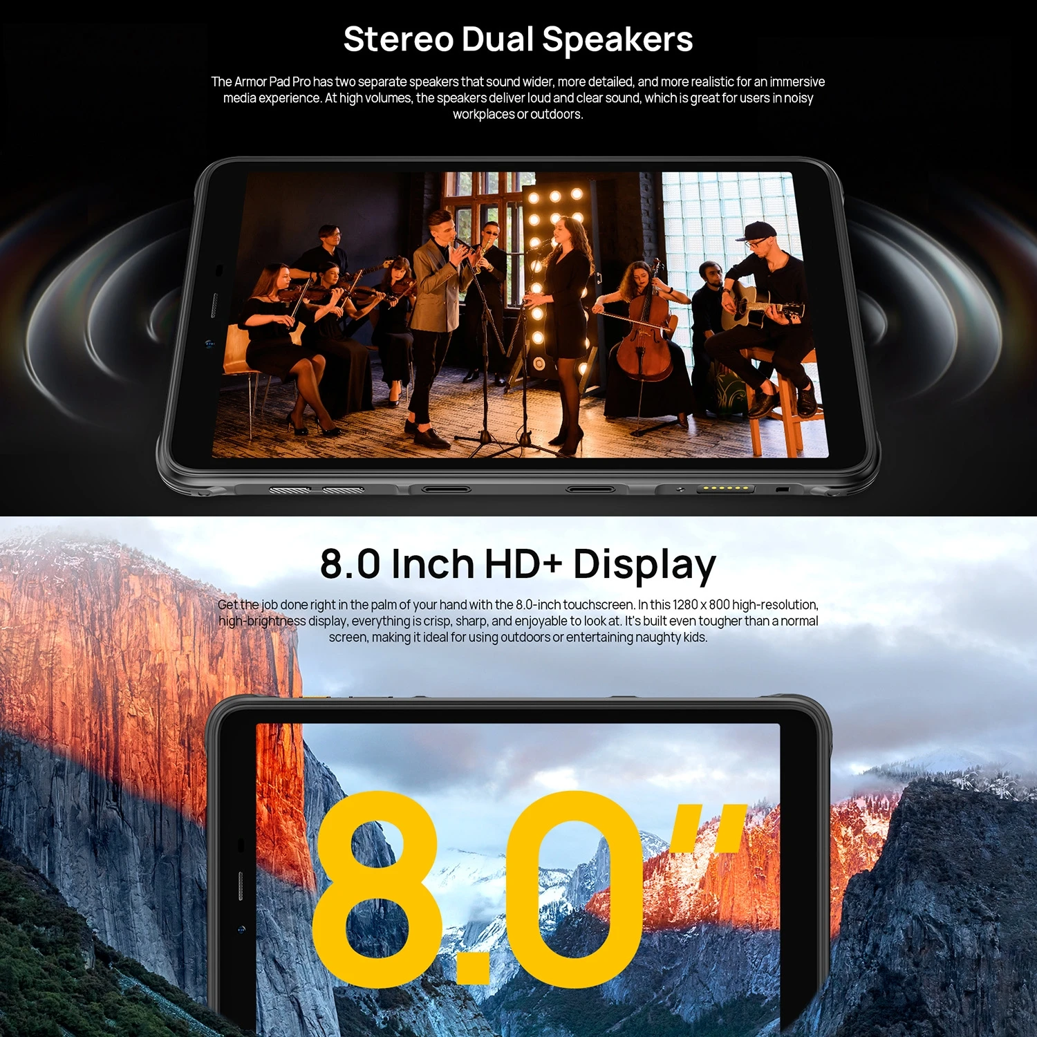 Ulefone Armor Pad Pro Robuster Tablet-PC 8 GB + 128 GB IP68/IP69K 8'' Android 13 MT8788 48 MP 7650 mAh 4G Tablet-PC