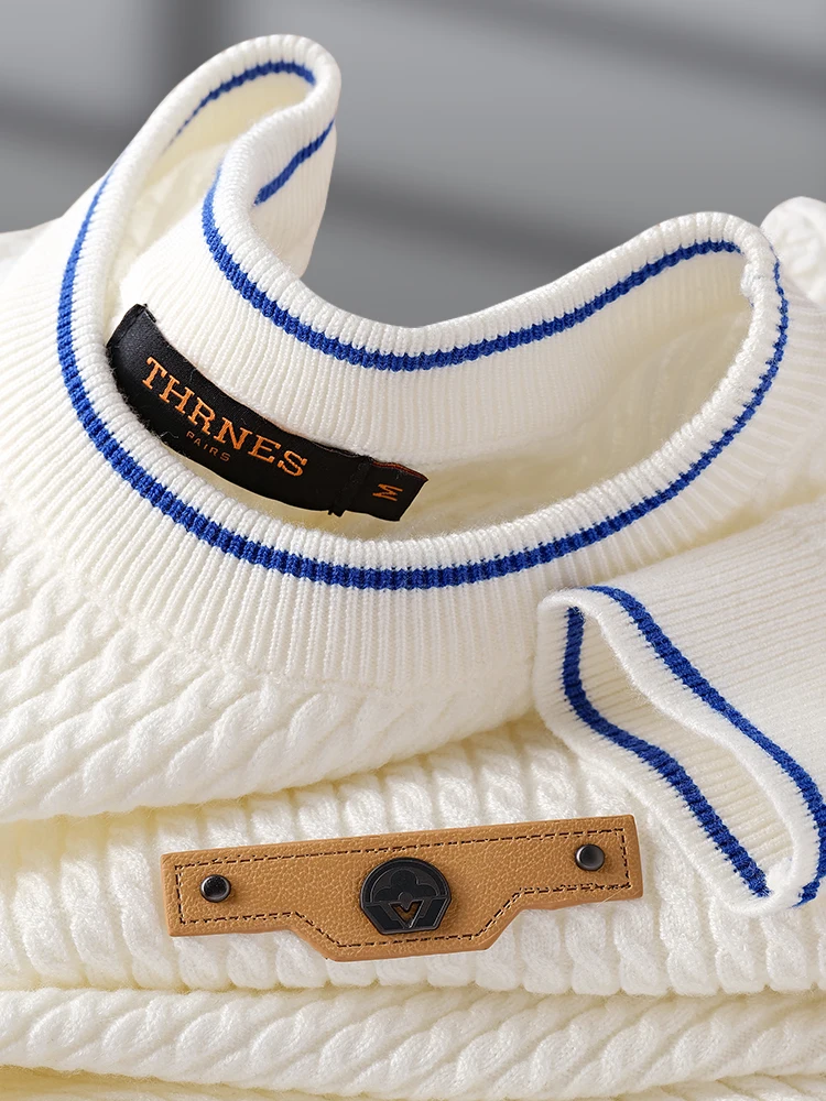 

Теплый вязаный мужской свитшот с длинным рукавом и круглым вырезом, удобный, приталенный, из полиэстера, вискозы, модифицированного акрила, нейлона...