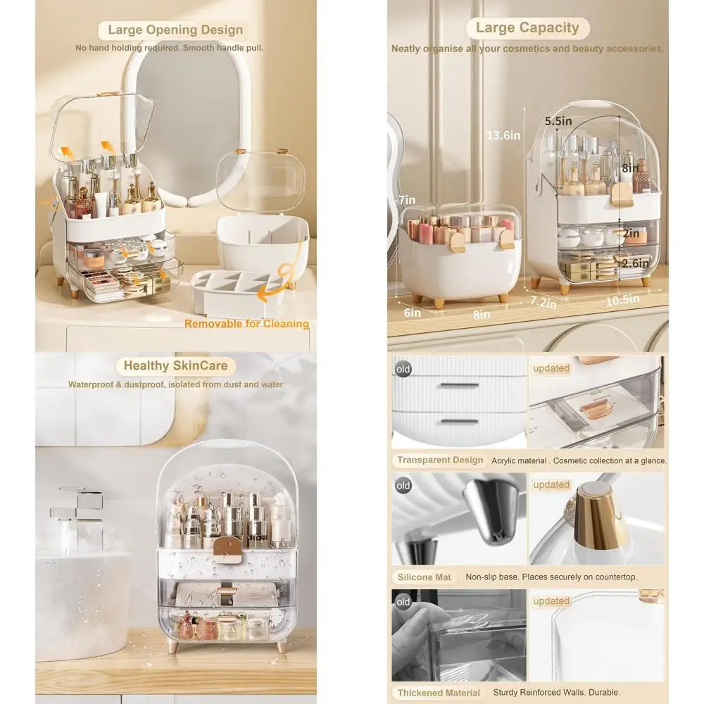 

Rose Gold Vanity Makeup Organizer with Lipstick Holder and Skincare Storage for Teen Girls