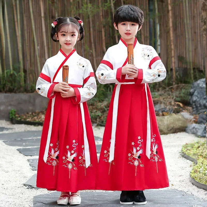 Hanfu Anak Perempuan Kostum Sekolah Cina Anak Laki-laki Tiga Karakter Kitab Suci Murid Aturan Gaya Kostum Kuno Pria