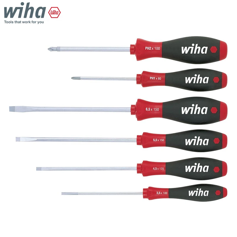 Wiha 07152 SoftFinish Slotted Phillips Screwdriver Set 6-Pcs PH1 PH2