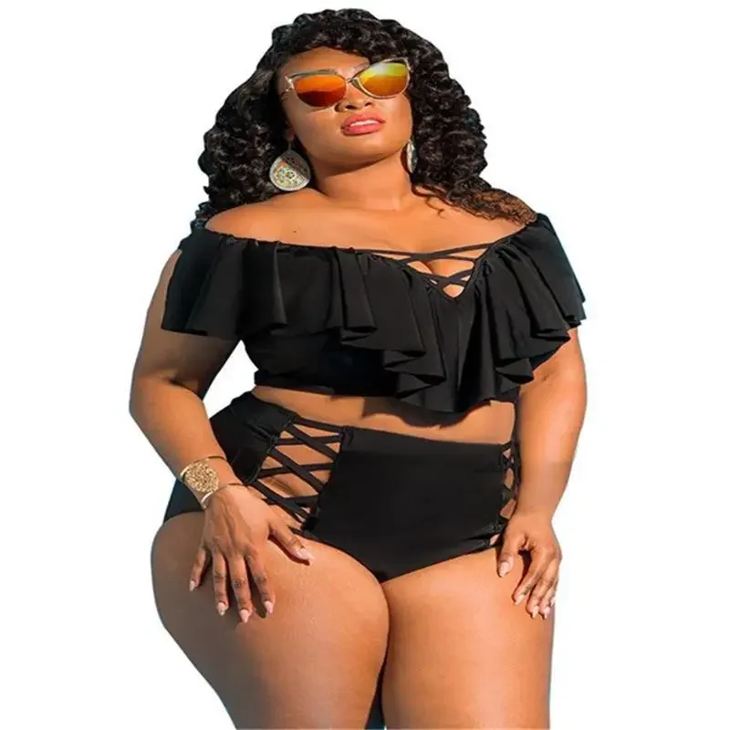 Plus Size Bikini Set Women's Swimming Suit High Waisted Swimsuit Woman African Bathing Suit Two Piece Ruffle Swimwear Badpak 5XL - view 5