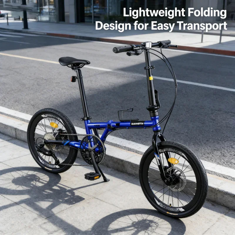 

20-inch 9-Speed Exclusive Blue Rixi Folding Bike - Ultra-Light Portable Adult Men's And Women's Bicycle with Dual Disc Brakes