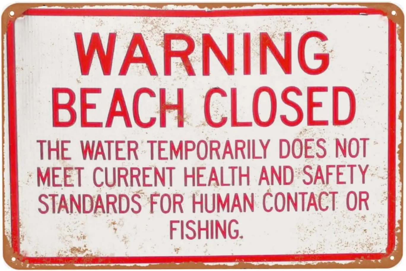 Warning Beach Closed Contaminated Water Vintage Metal Sign, Poster Tin Signs Decor for Bedroom Living Room Home Bar Man Cave Acc