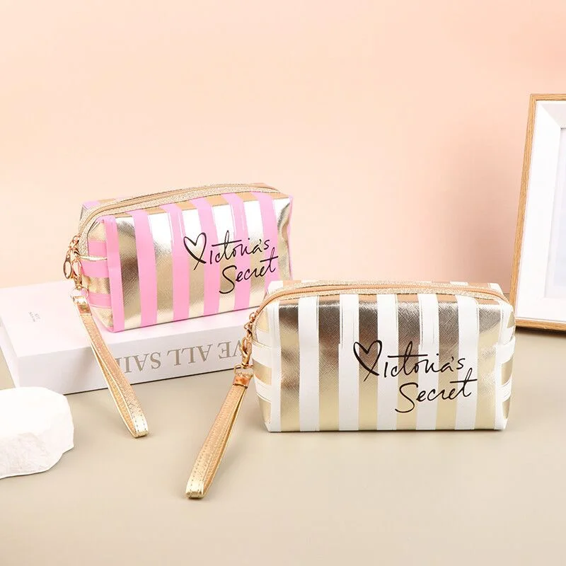 Vertical Stripe Cosmetic Bag Waterproof Women\'S Makeup Bag Small Pouch Toiletry Storage Bag Makeup Case Travel Organizer Bags