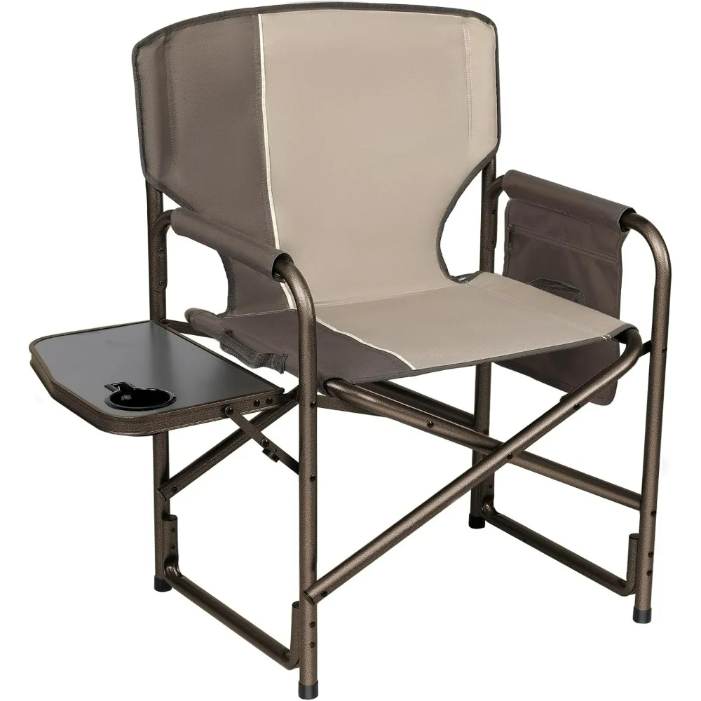 Camping chairs are oversized, portable aluminum director's chair with side table, and removable side pockets hold 400 pounds