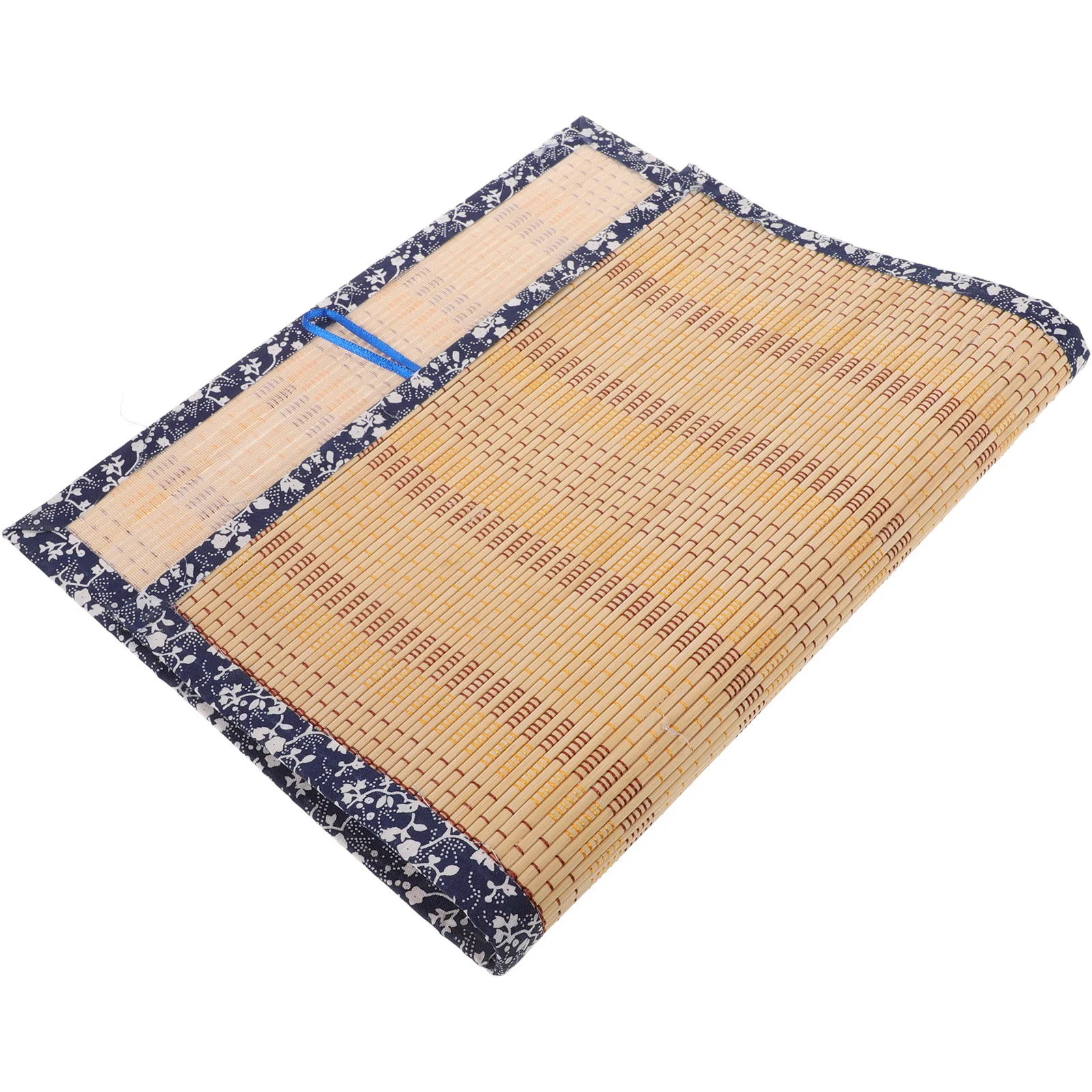 Handmade DIY Bamboo Fan Wall Hanging Decor Blue Floral Edging Sustainable Sushi Mat Boho Wall Hanging Bedroom Decor