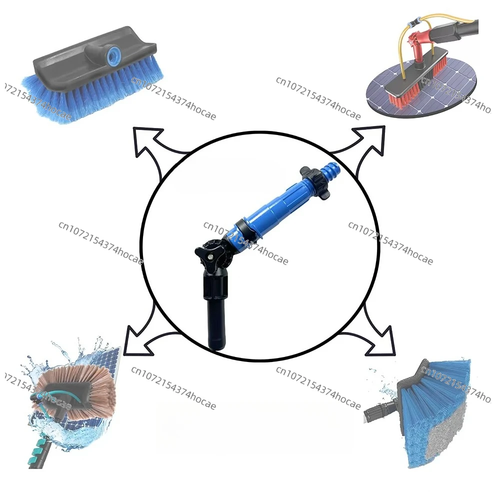 Environmentally friendly hydraulic cleaning brush with flexible telescopic aluminum rod for window and solar panel cleaning