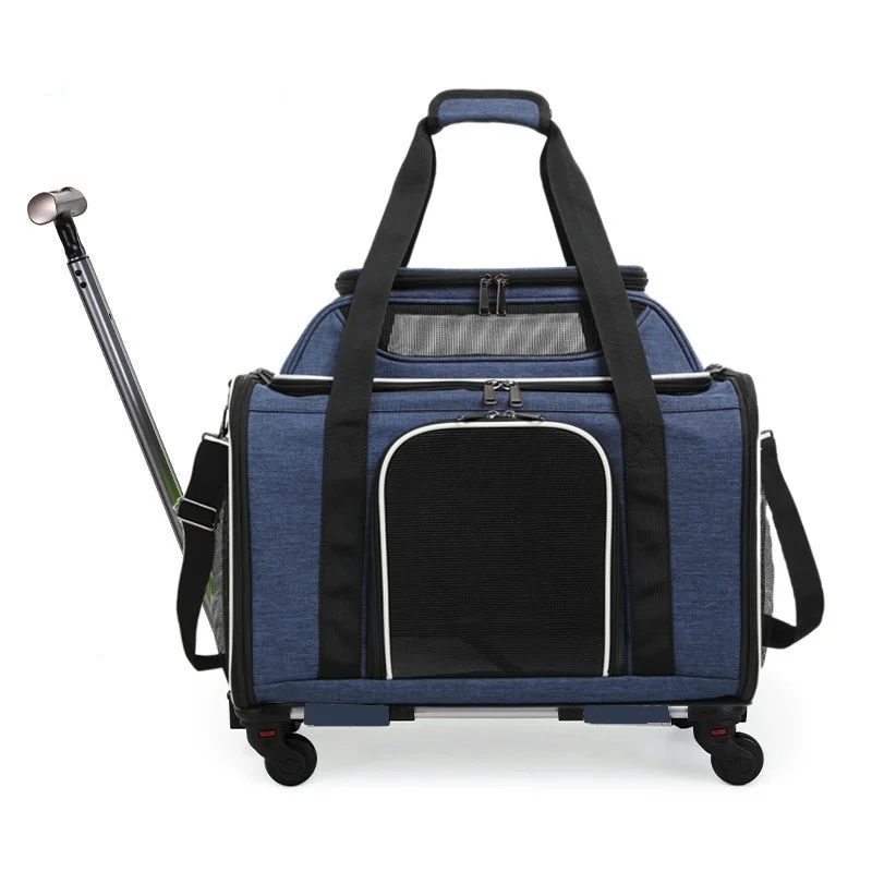 pet Carrier bag with wheels mesh Soft-Sided cat roller bag Small Dog outdoor Travel Carrier Foldable Pet airline camping Bag