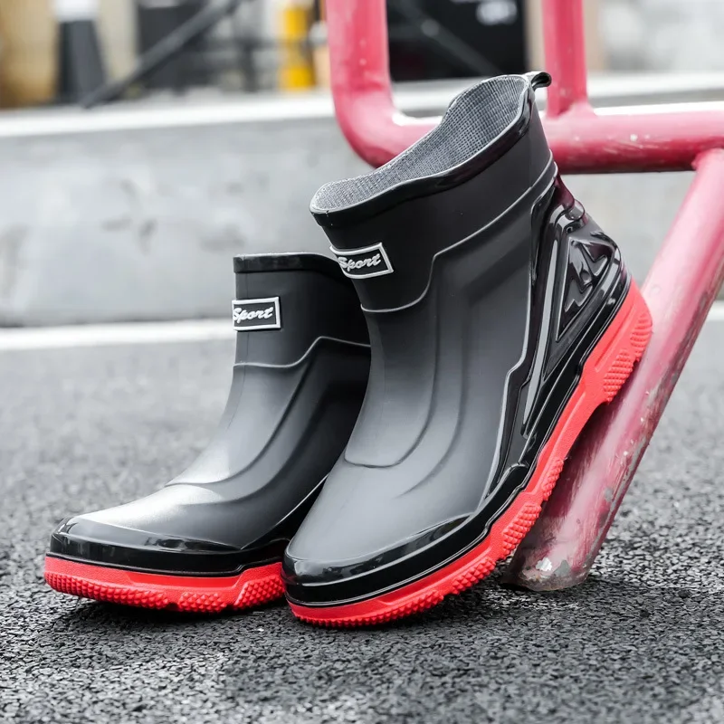 Men's & women's rain shoes mid-calf rain-boots fashion non-slip waterproof thick bottom PVC wear-resistant low tube water shoes