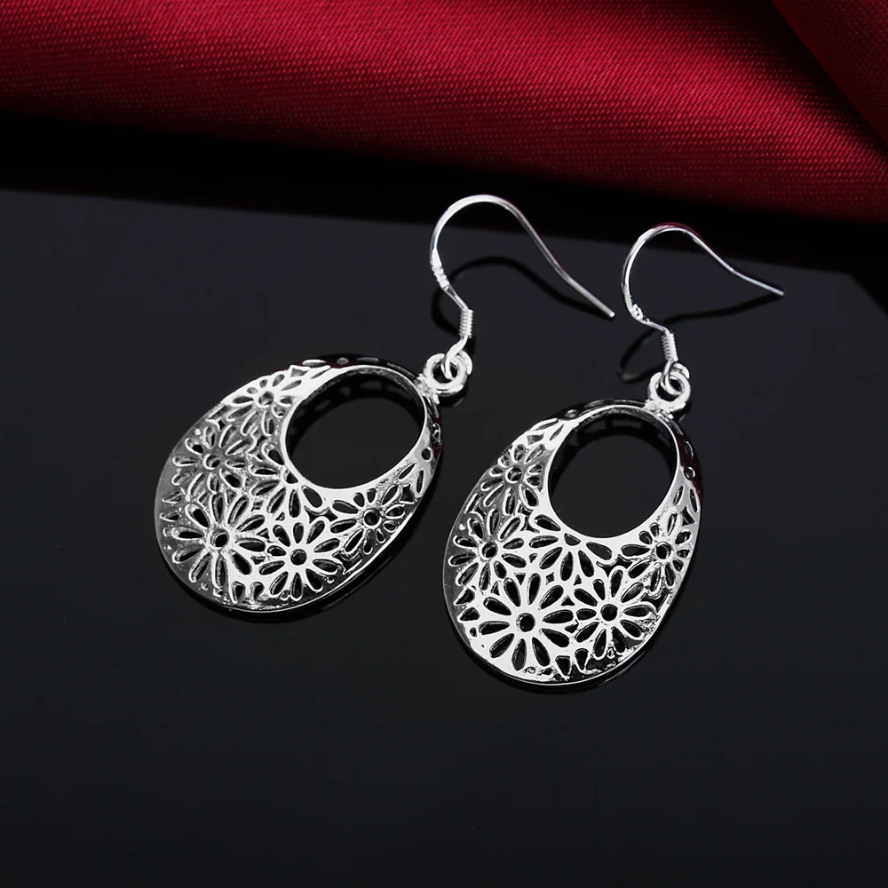 Hot silver color Carved oval Earrings for Women Retro classic Jewelry fashion party wedding Holiday gifts