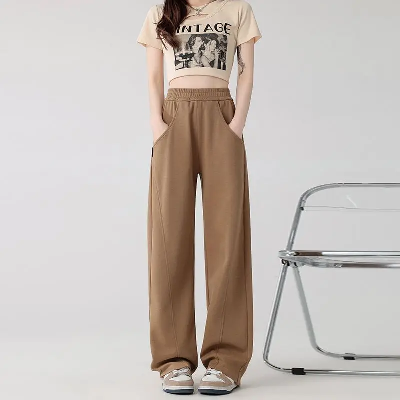 Sports Pants Women's High Waist Straight Spring Autumn 2023 New Loose Drape Casual Pants Korean Wide Leg Pants