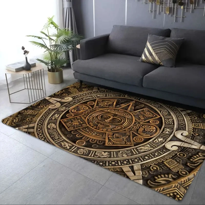 Ancient Aztec Ethnic Tribal Mayan Calendar Print Living Room Rug Bedroom Chair Cushion Gothic Decor Aesthetic Room Decor Art Rug