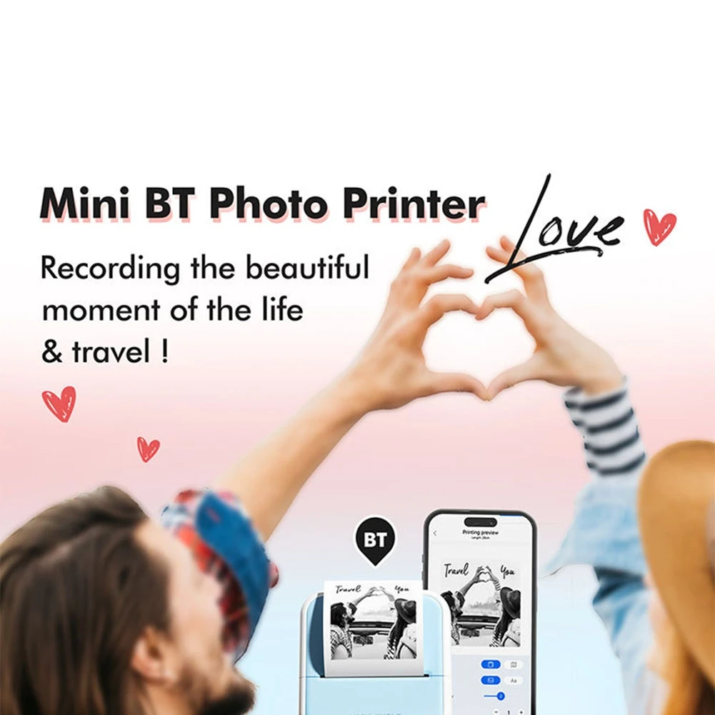 Portable Thermal Printer Mini Printer With Stickers Printer For Notes Journal DIY Kids Gift-ABIU