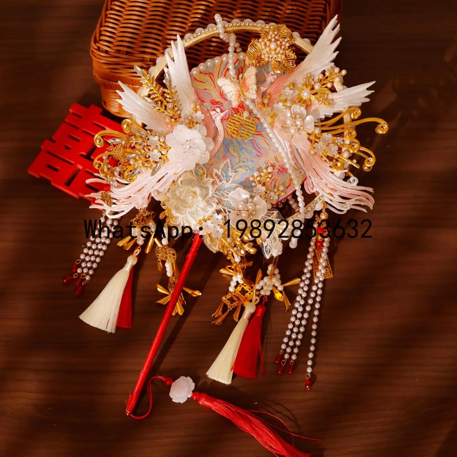 u11Bridal Group Fan Wedding Happy Fan Material Package Ancient Style Xiuhe Wedding Wedding Finished Double Sided