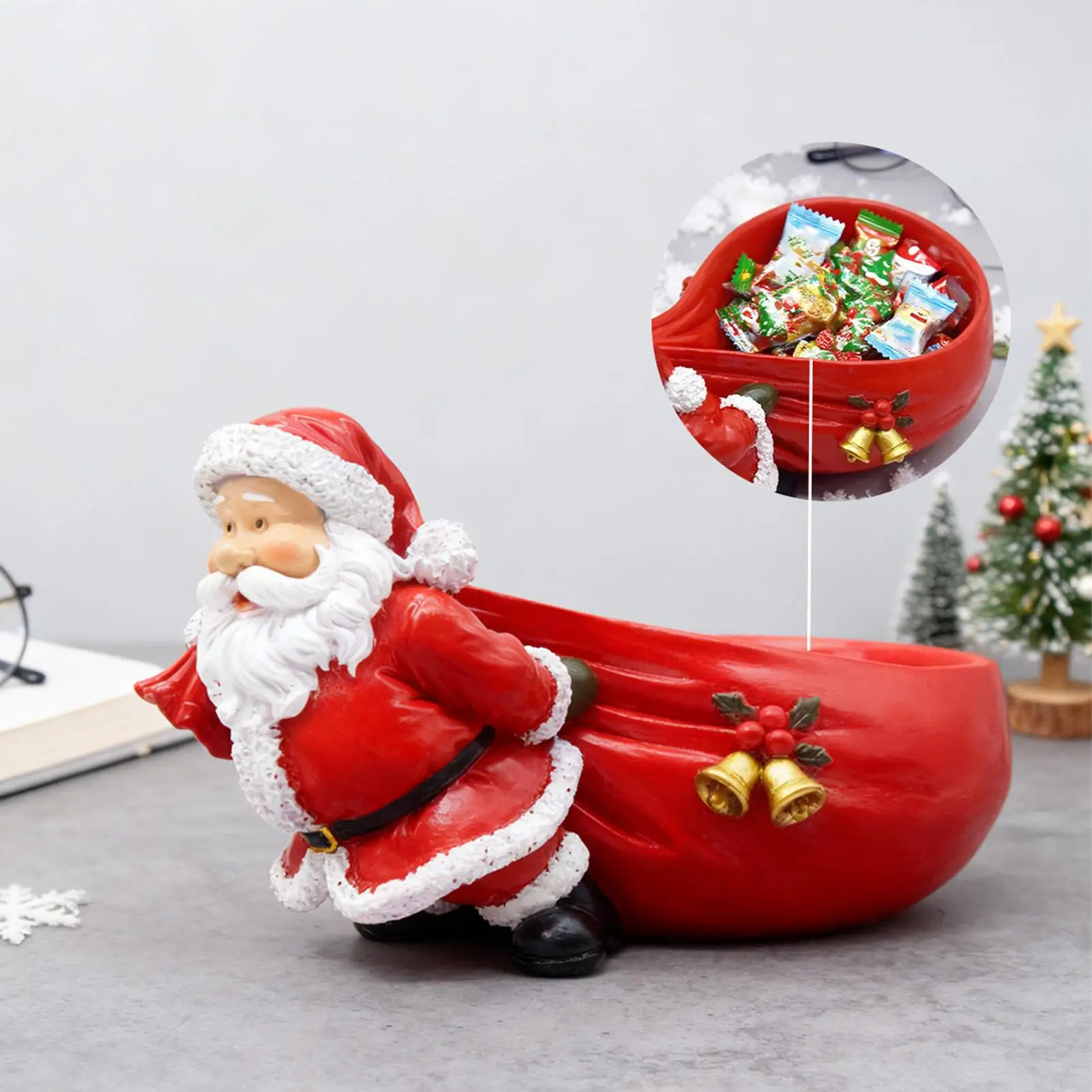 Christmas Decoration Resin Figurines Funny Santa Claus carrying a gift Bag Shaped Figurine holiday Party Candy Plate ornament