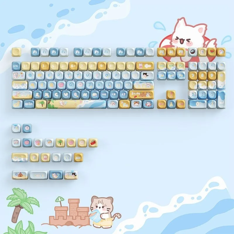 Summer Beach Theme Keycaps Set Customized PBT Sublimation OQO Profile Keyboard Cap for Gaming Mechanical Keyboard Accessories