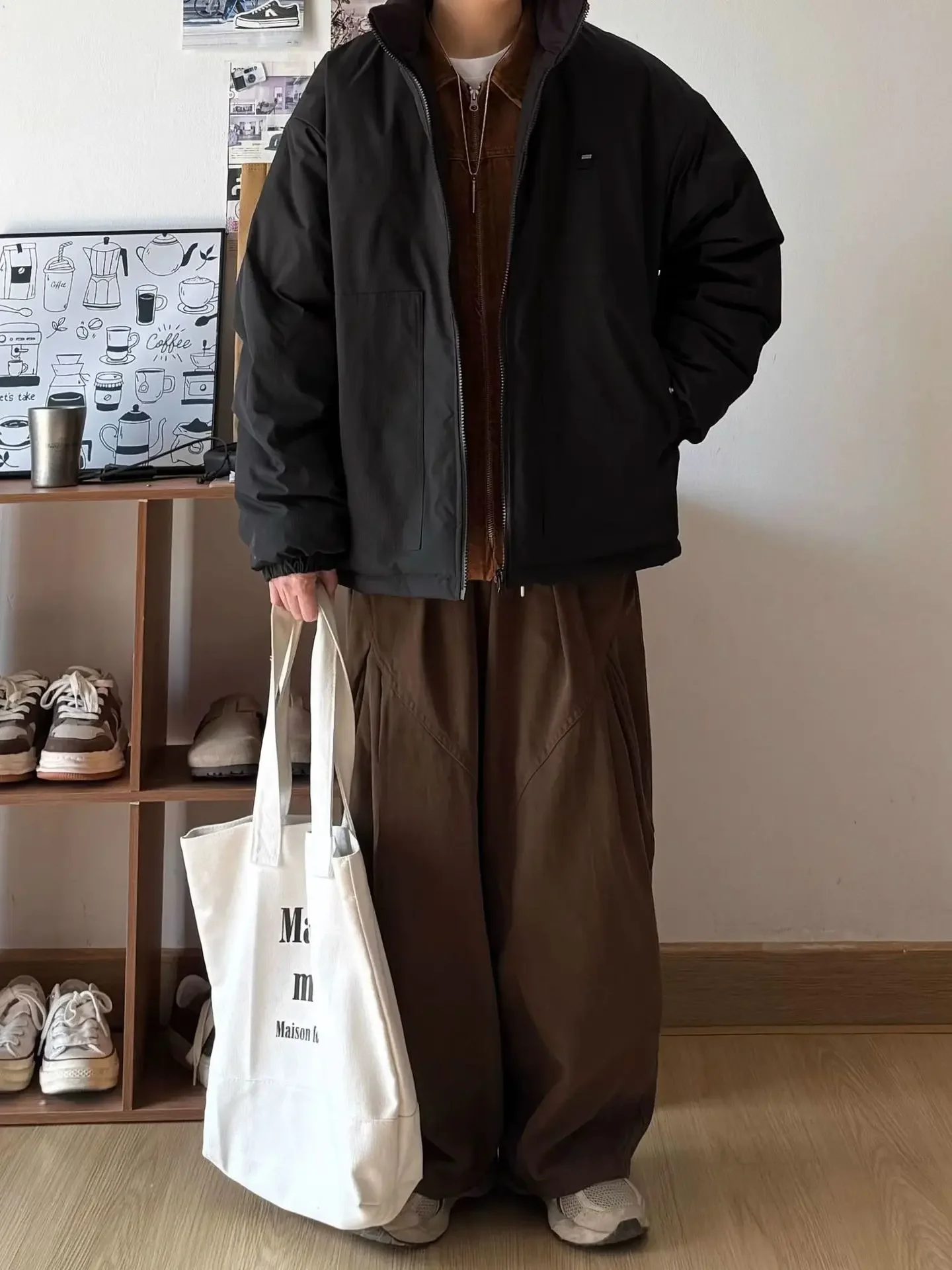 Japanse Koreaanse Mode Vintage Solid Baggy Cargo Broek Heren Nieuwe Wijde Pijpen Oversized Casual Broek Y 2K Heren Kleding