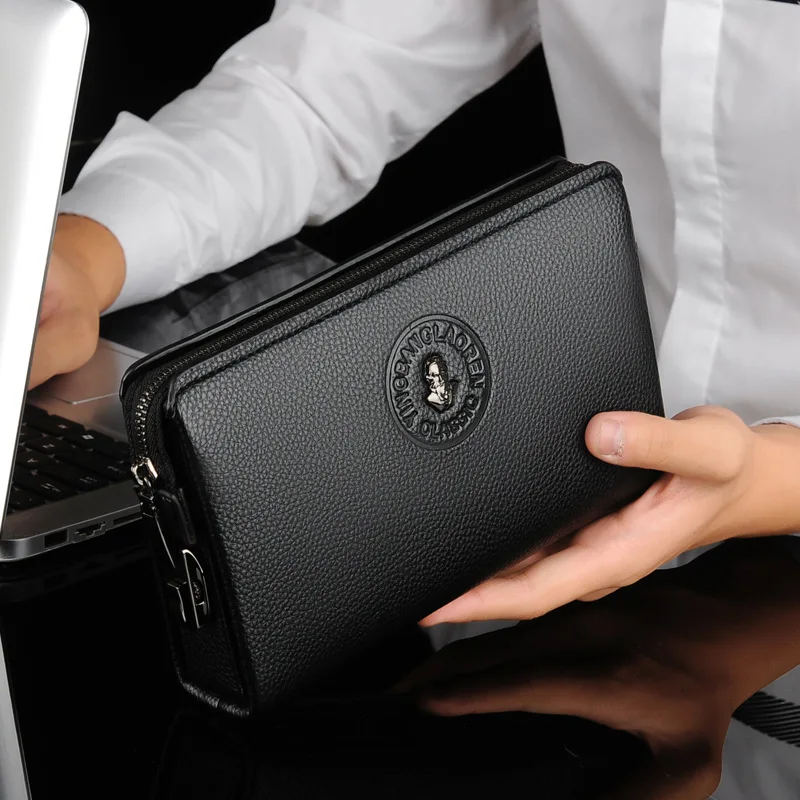 Large Capacity Mens Clutch Bag Business Casual Wallet PU Leather Handbag for Men Multi Functional Phone Bag
