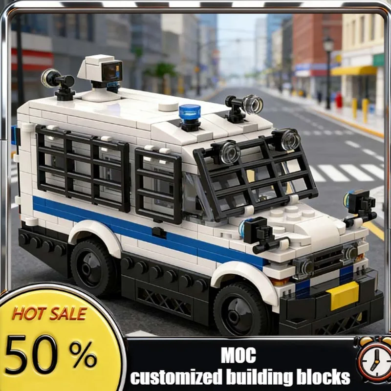 

386 деталей: Бронированная машина, полицейский бронеавтомобиль, модульный конструктор MOC, развивающая модель, игрушка-конструктор для мальчиков, подарок на праздник