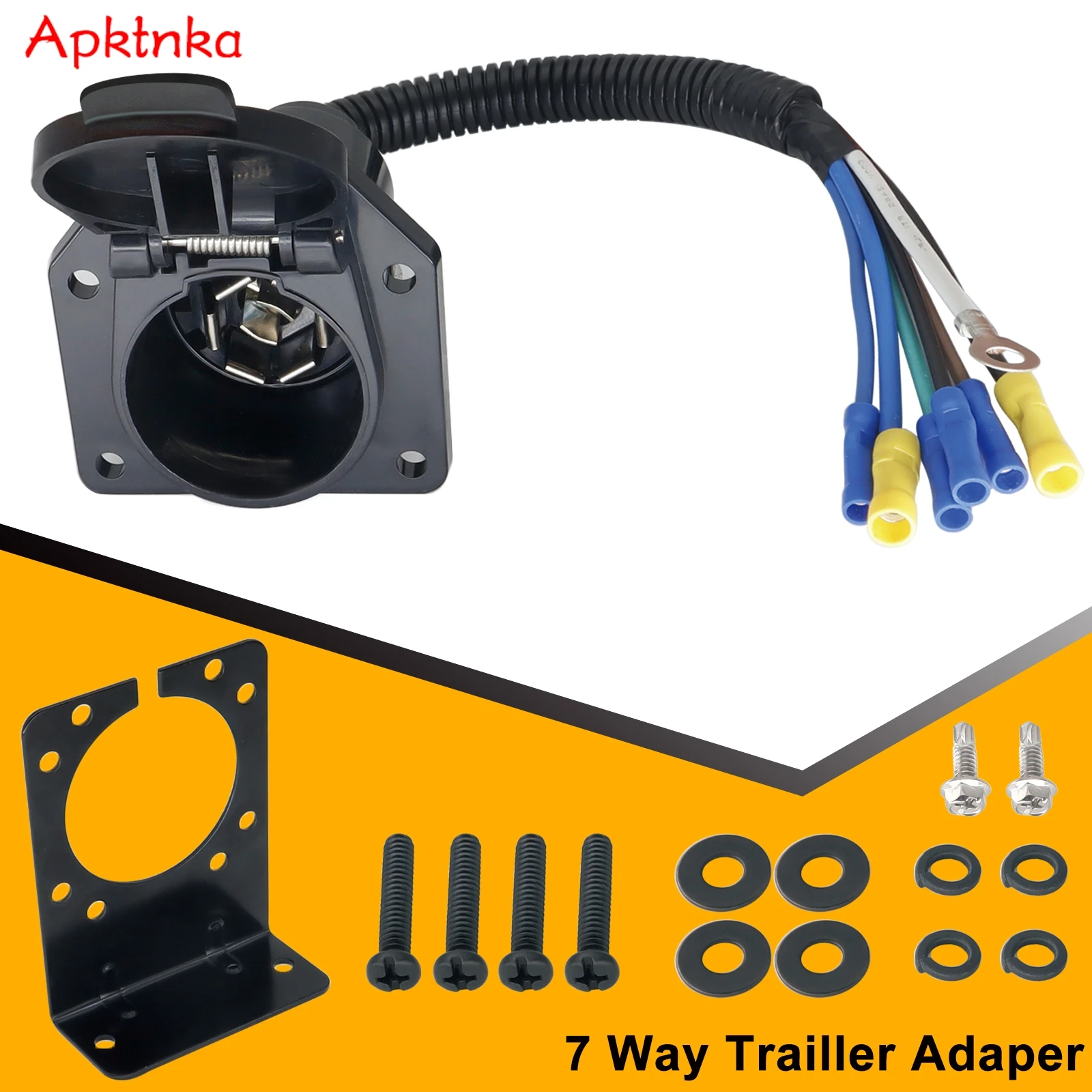 7-Way RV Blade Trailer Tow Towing Connector 7 Pin Socket Wiring Harness Mounting Bracket Vehicle Side Factory 7 Way Plug Cover