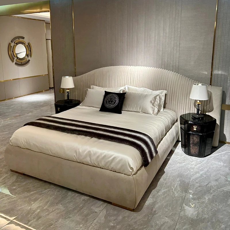 

for Modern Luxury Bedroom Furniture Sets High Quality Nubuck Fabric Up-holstered king Size Bed