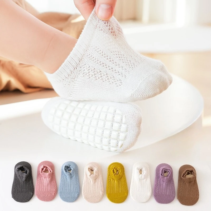 1/2/4/8 pairs of boys and girls' anti slip socks with cute cartoon animal patterns, comfortable and breathable baby floor socks