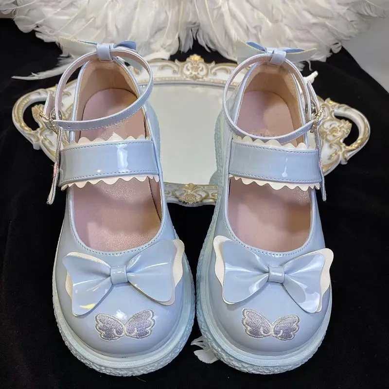 Lolita Shoes Round Head Cute Jk Big Head Single Shoes Female Student Soft Sister Lace Bowknot Leather Shoes Cosplay Cos Loli