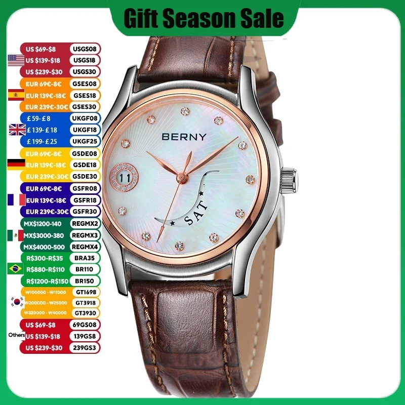 Luxury Elegant Women Watches Quartz Waterproof Wristwatches Calendar Clock Vintage Brown Leather   Ladies Wristwatches