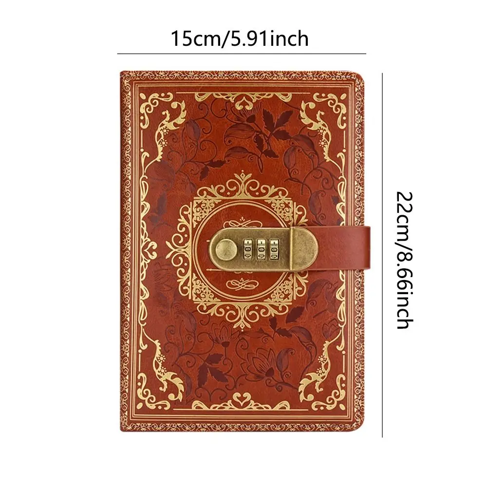 PU Leather A5 Journal Notebook Embossed Design Hard Cover Personal Planner Organizers Ruled Lined Paper Combination Lock