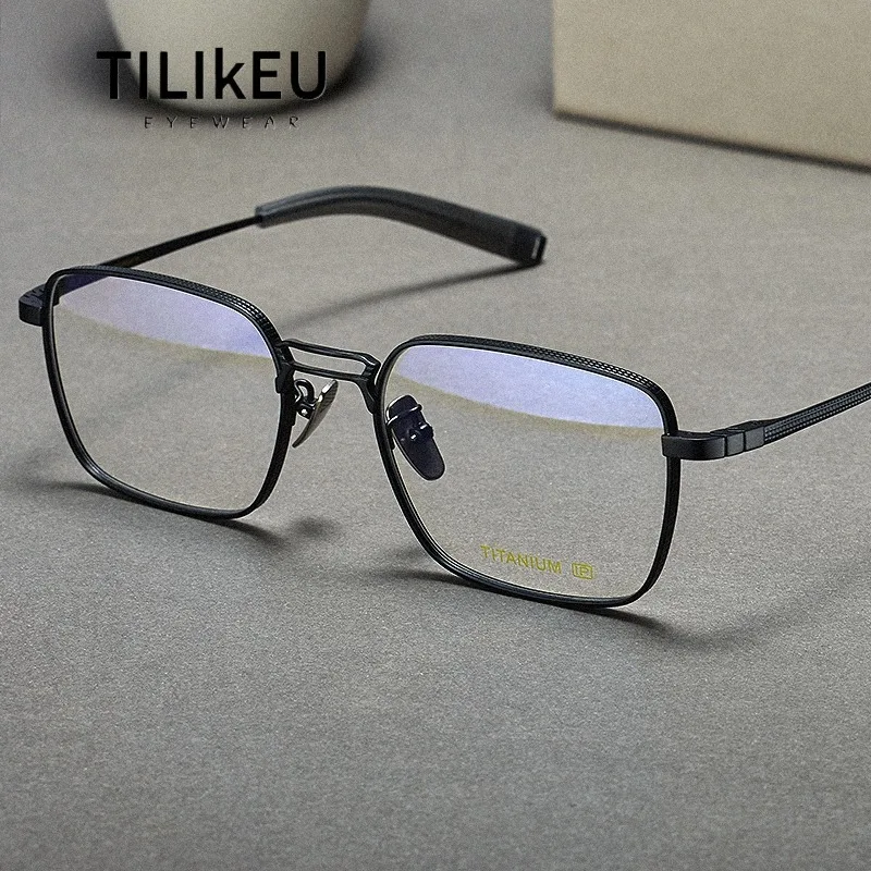 

Японская дизайнерская оправа для очков из чистого титана, мужская ретро-квадратная оправа для очков по рецепту с защитой от синего луча для комфорта большого лица