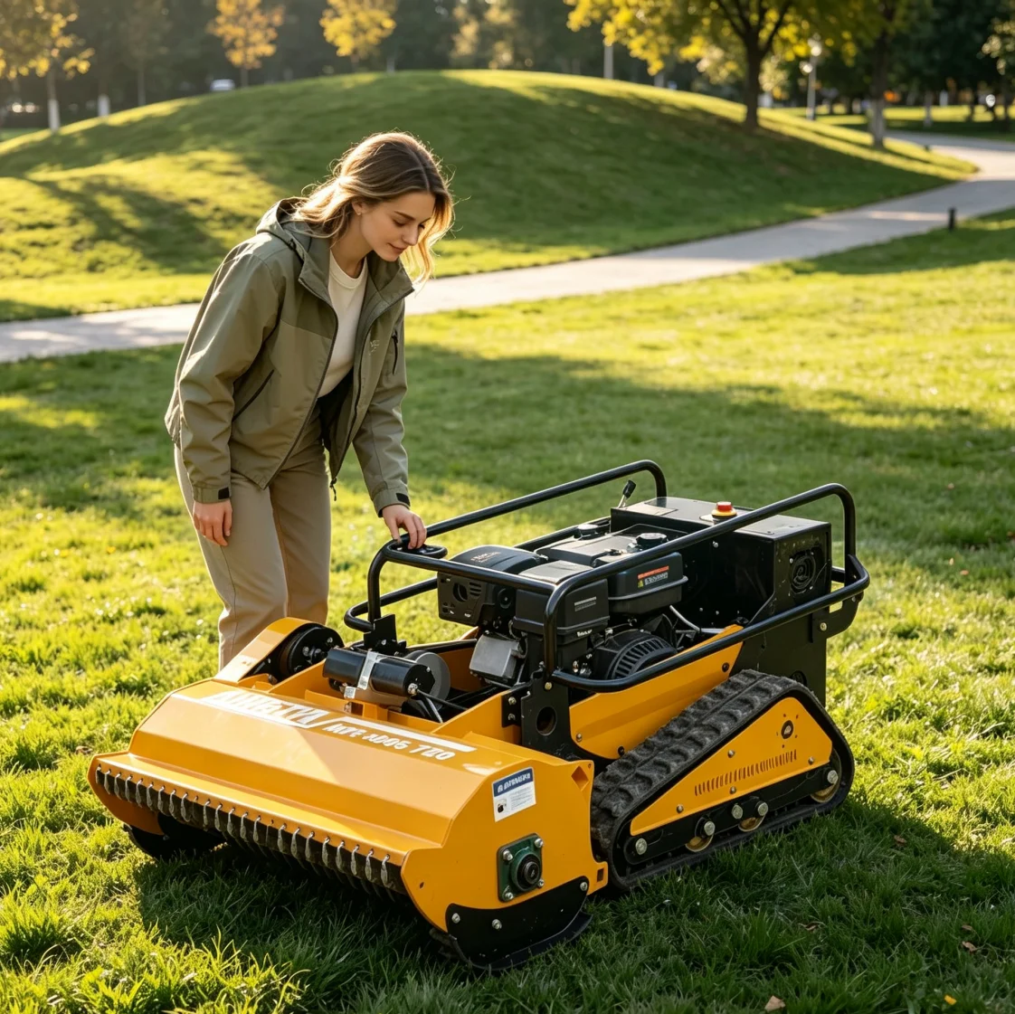 Customized Multi‑Terrain Remote‑Controlled Flail Mower Petrol Crawler Robot Lawn Mower RC Grass Mower For Hillside Park Farm